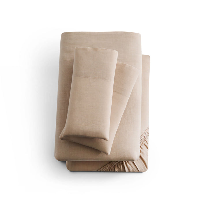 Linen-Weave Cotton King Sheet Set - Sand