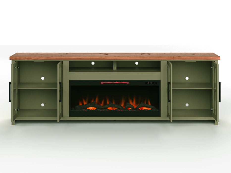 Vineyard - 97" Fireplace TV Stand - Sage Green / Fruitwood