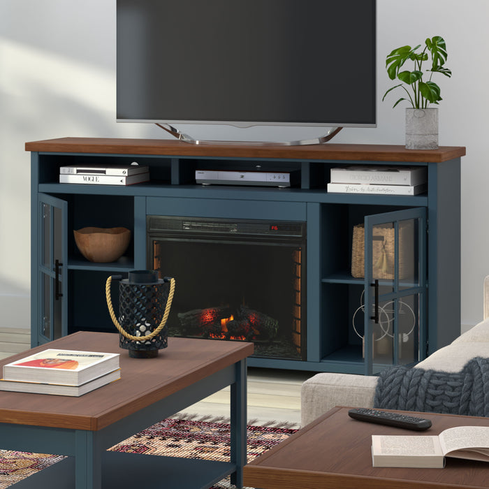 Nantucket - 74" Fireplace TV Stand - Blue Denim / Whiskey