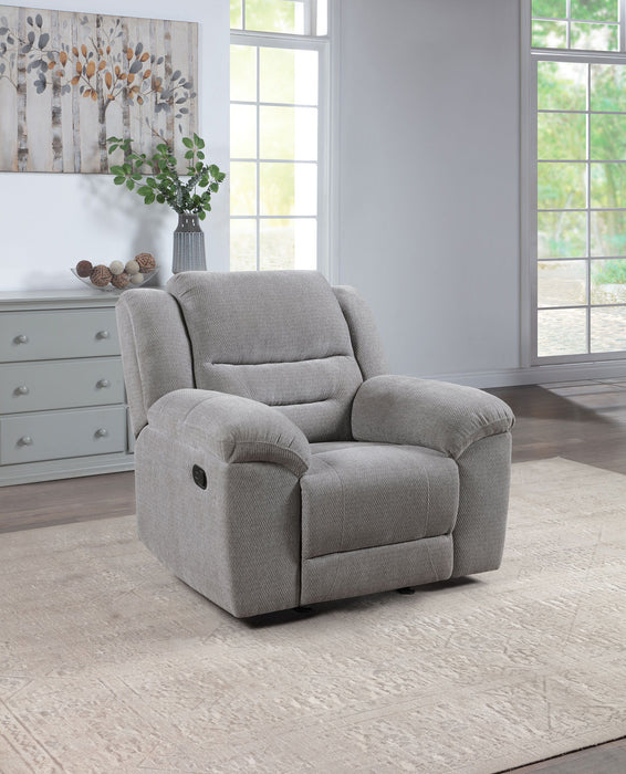 Gilson - Chenille Upholstered Reclining Glider Recliner - Gray