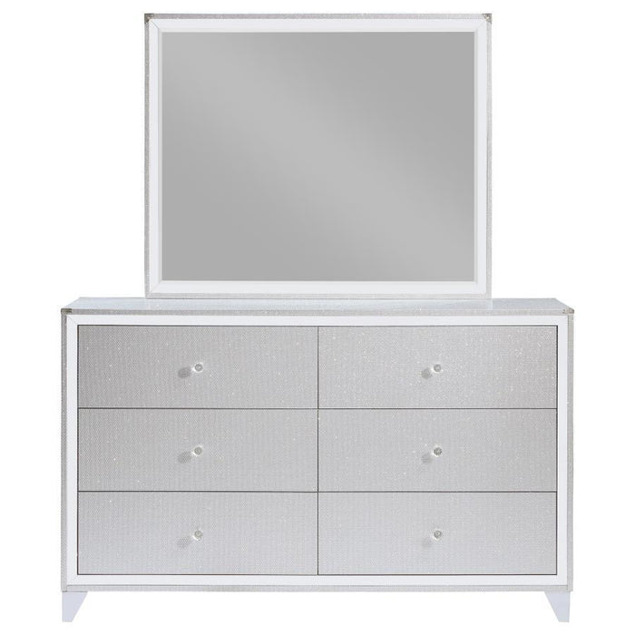 Larue - 6-Drawer Dresser With Mirror - Silver