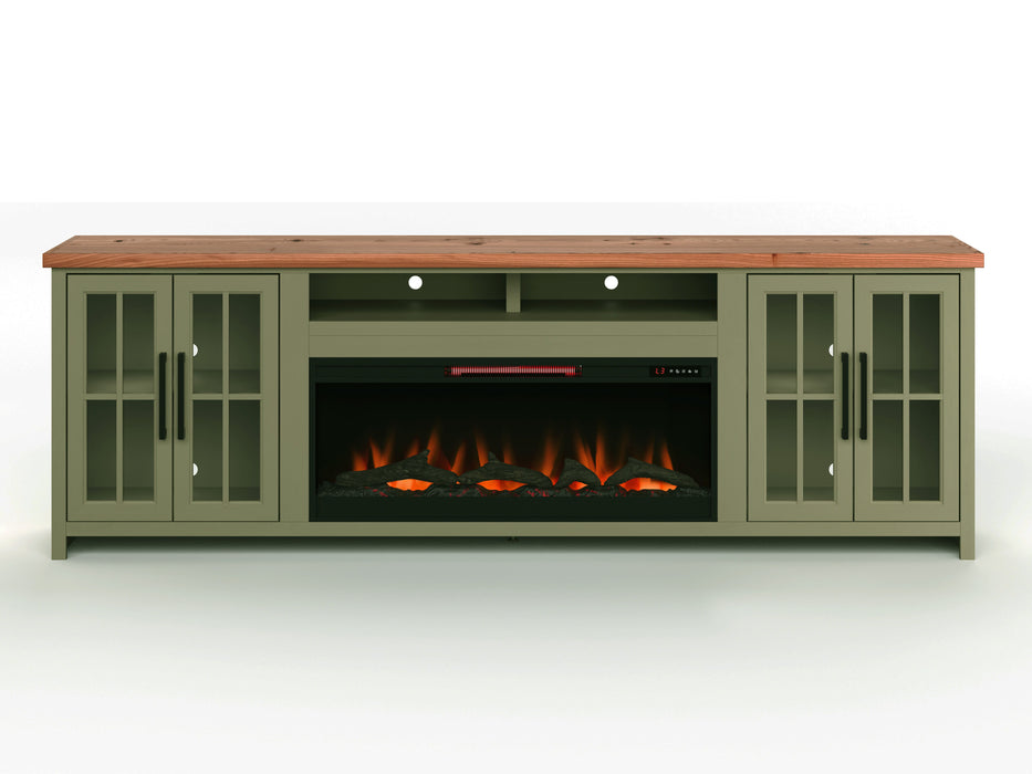 Vineyard - 97" Fireplace TV Stand - Sage Green / Fruitwood