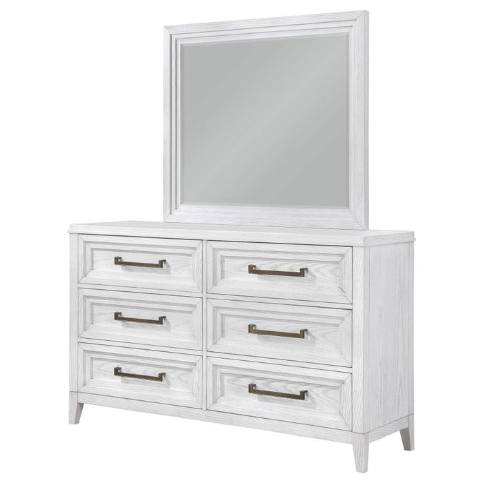 Marielle - 6 Drawers Dresser With Mirror - Distressed White